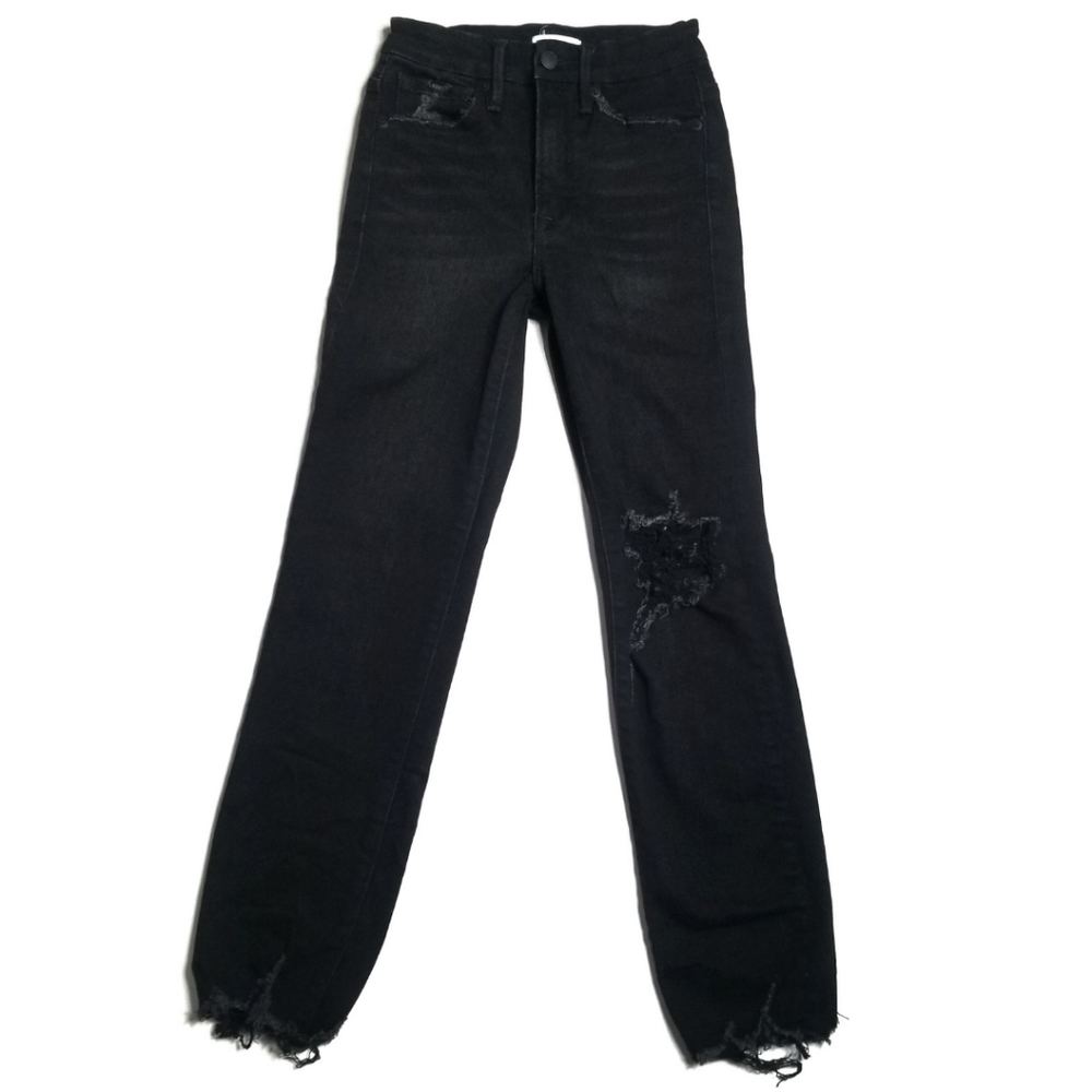 Good American Good Legs Distressed Black Cigarette Skinny Jeans size 24